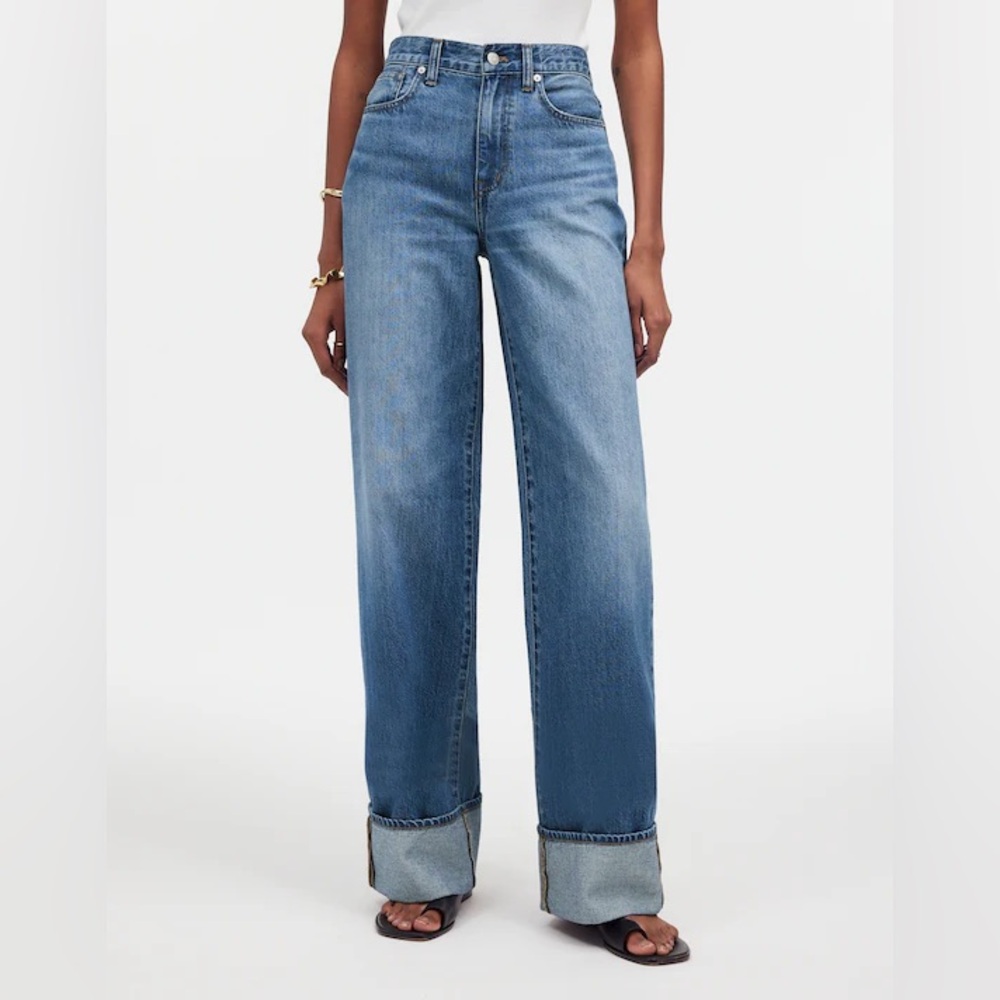 Madewell Super Wide-Leg Jeans In Fannin Wash, High Rise, Full Length W/Cuff, 25 - Picture 6 of 11